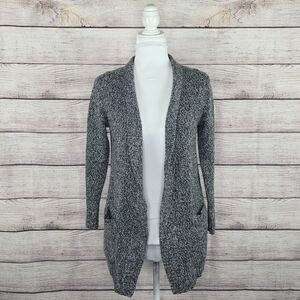 L.L. Bean Women's Wool Blend Grey White Ragg Sweater Open Cardigan Large